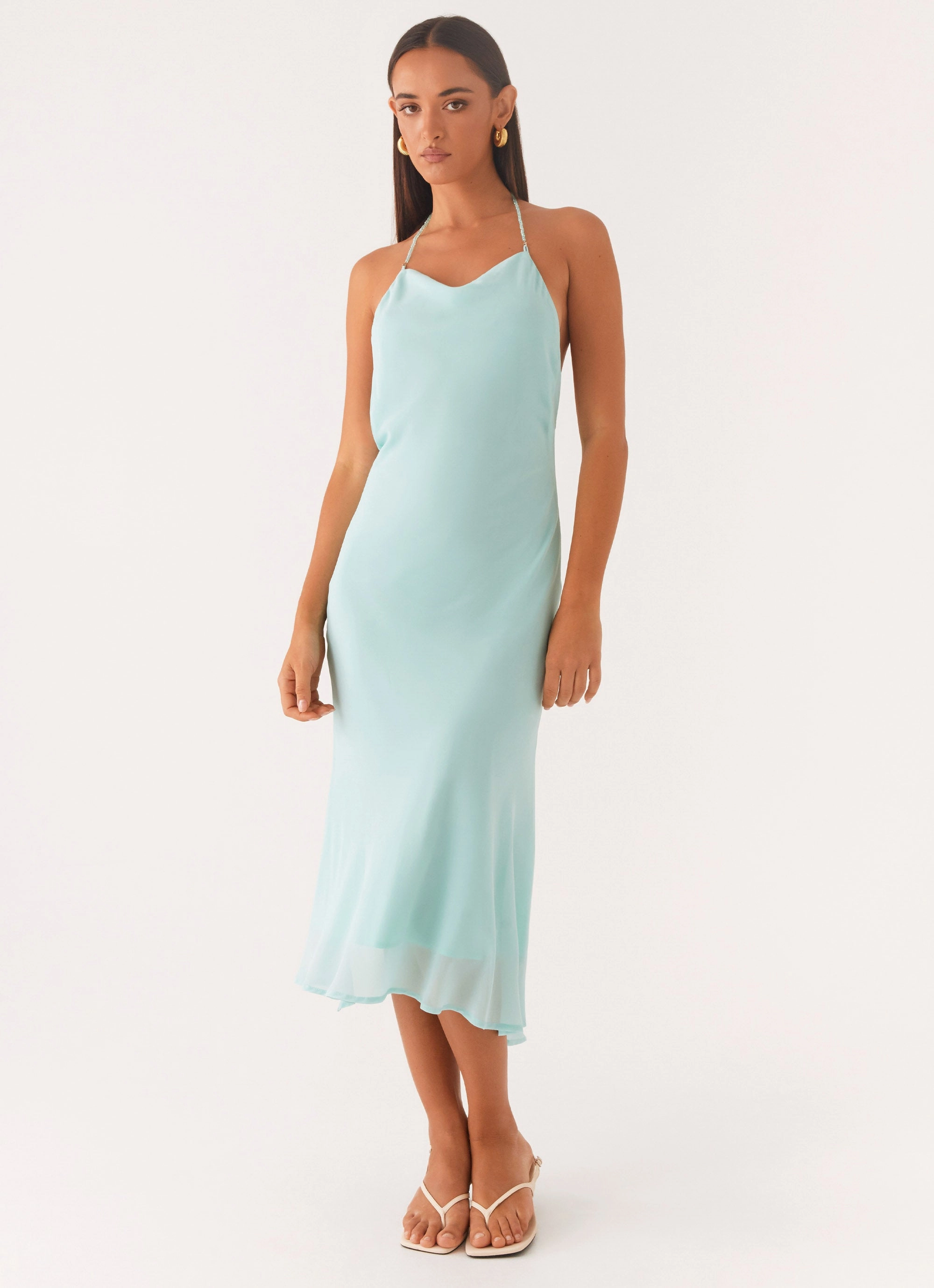 Fitted Base Deep Dive Midi Dress - Pale Blue