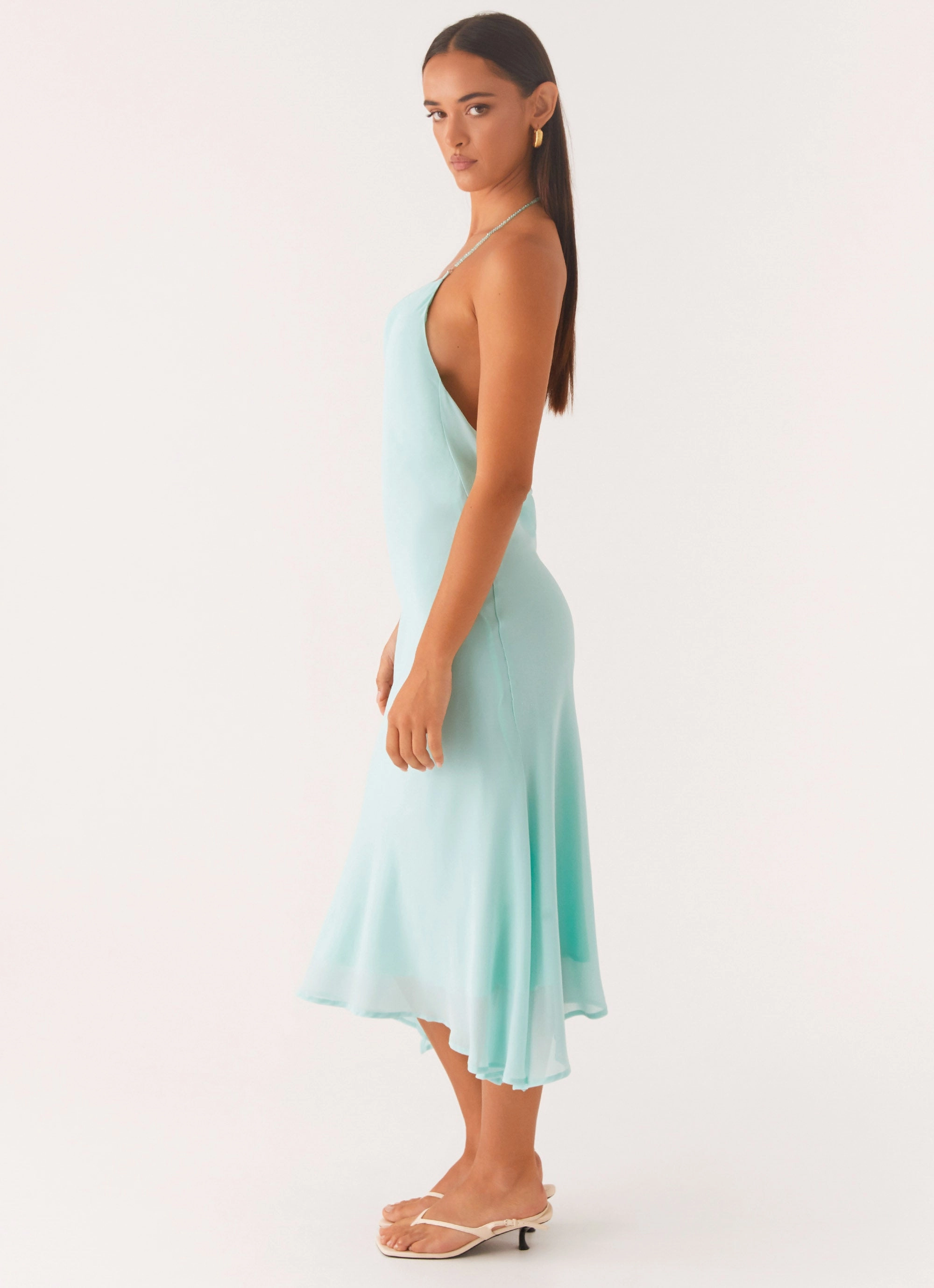 Easy Drape Deep Dive Midi Dress - Pale Blue