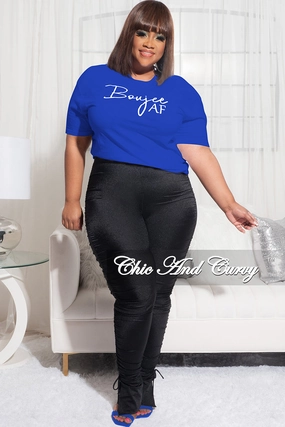 Adaptive Fit Final Sale Plus Size Short Sleeve V-Neck Boujee AF T-Shirt in Royal Blue