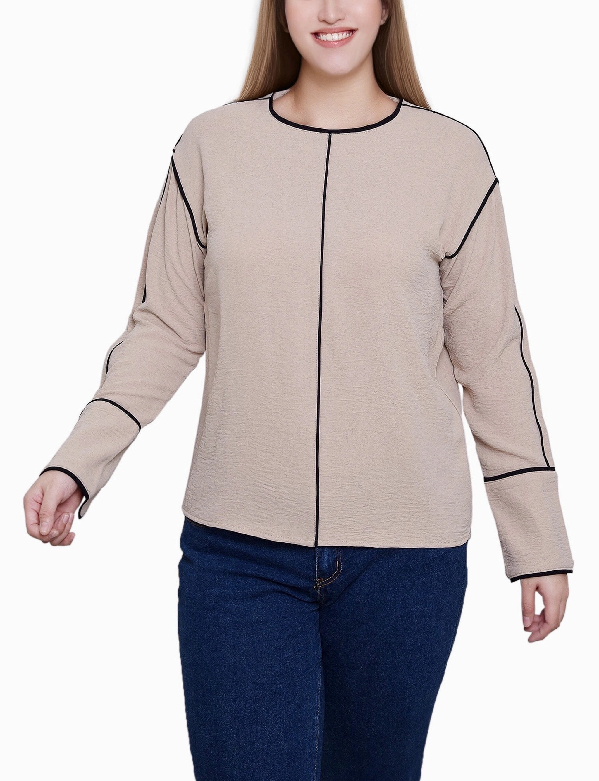 Long Sleeve Contrast Piped Blouse LaserCutVents Hidden Ventilation Zones