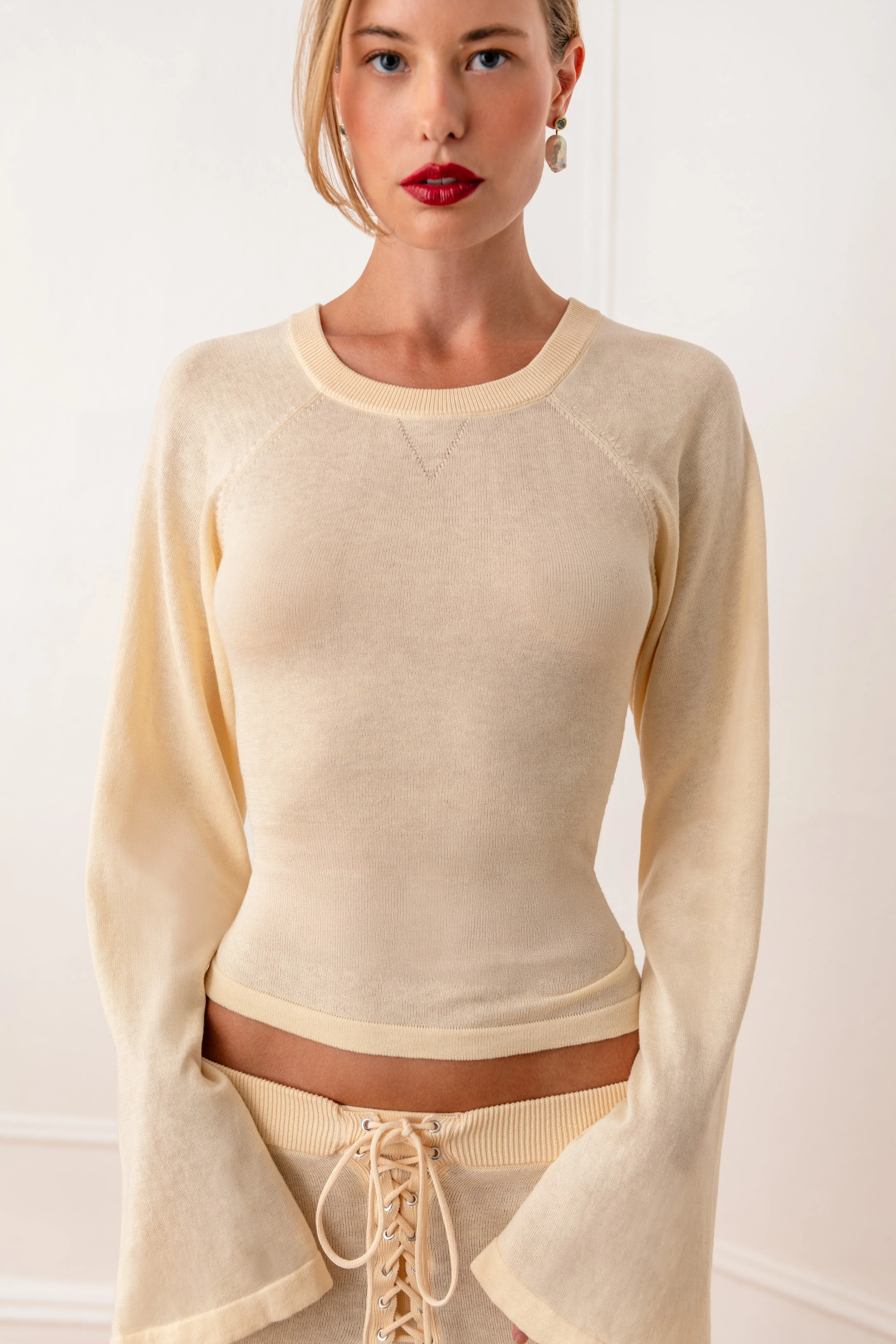 Off-Season Knitted Raglan Shirt loose silhouette Artistic Shape