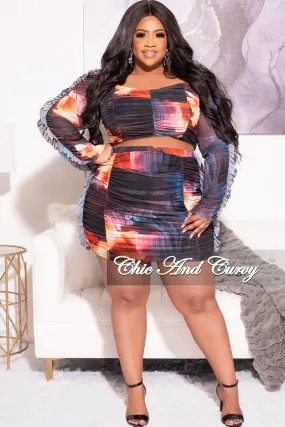 Mid Rise Final Sale Plus Size 2pc Crop Top & Mini Skirt Set in Mesh Black Floral