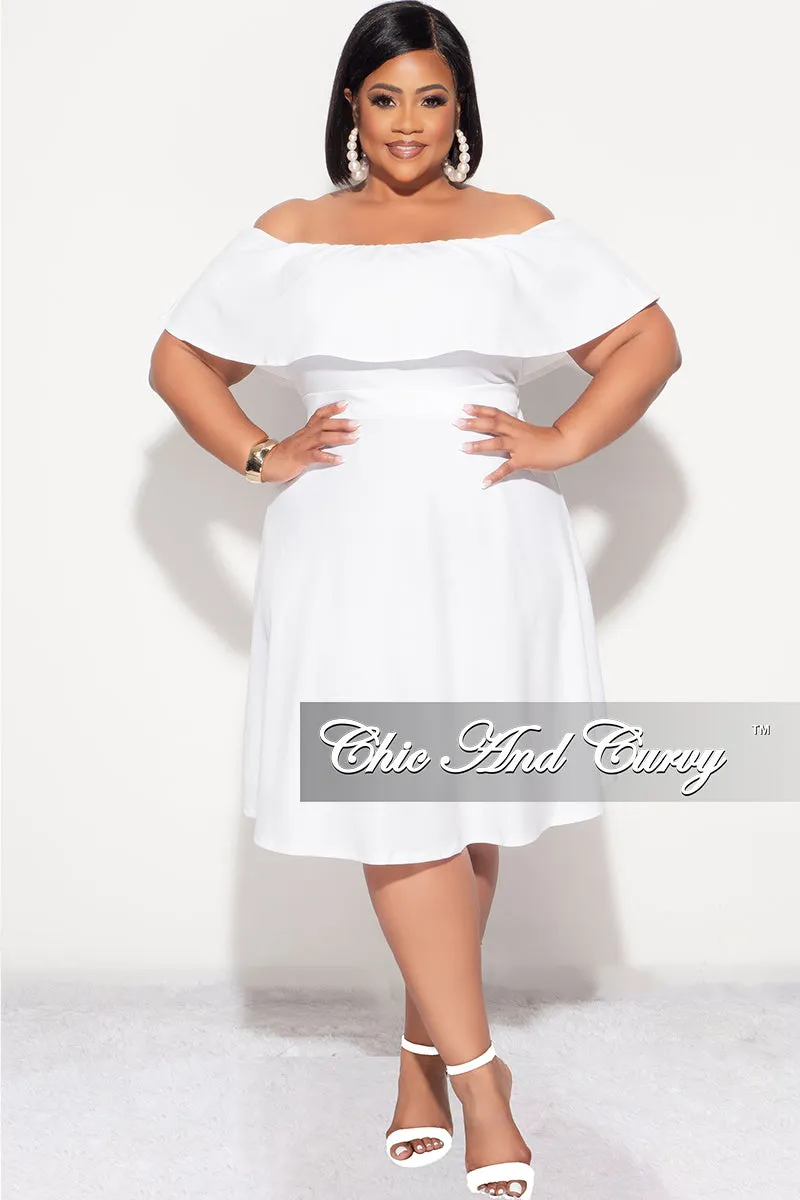 Non Tapered Leg Final Sale Plus Size Off the Shoulder Ruffle Dress in White
