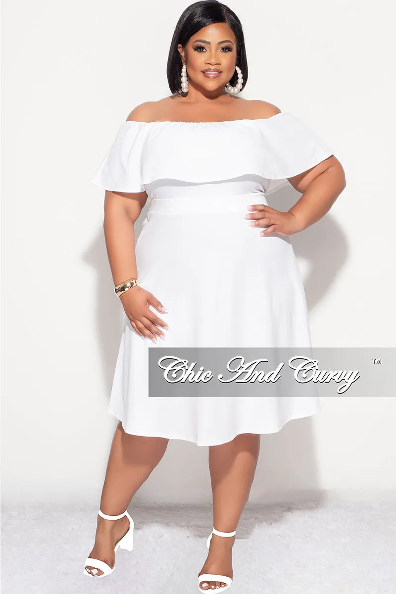 Body Fit Final Sale Plus Size Off the Shoulder Ruffle Dress in White