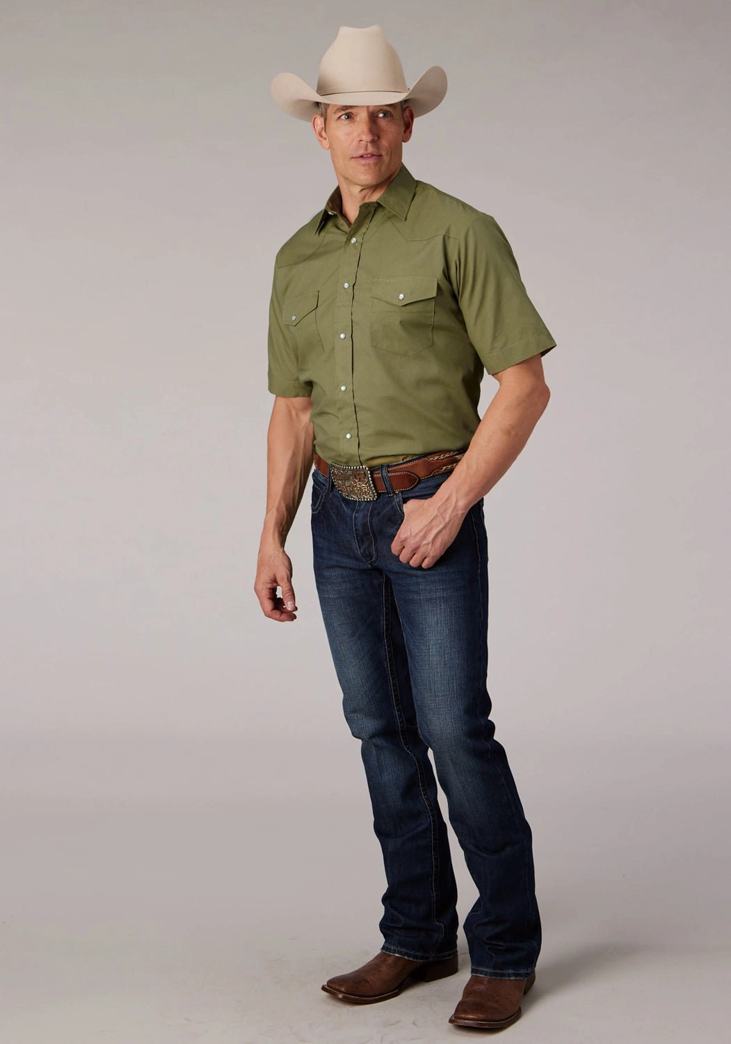 Sustainable fashion Roper Mens 2070 Broadcloth Elm Cotton Blend S/S Shirt