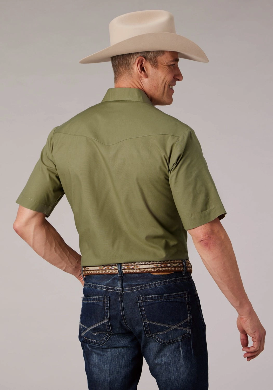 Roper Mens 2070 Broadcloth Elm Cotton Blend S/S Shirt Eco Dye Technique Professional Look