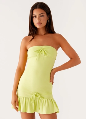 Vintage Vibe Ceremony Ready Tabi Mini Dress - Sunny Lime