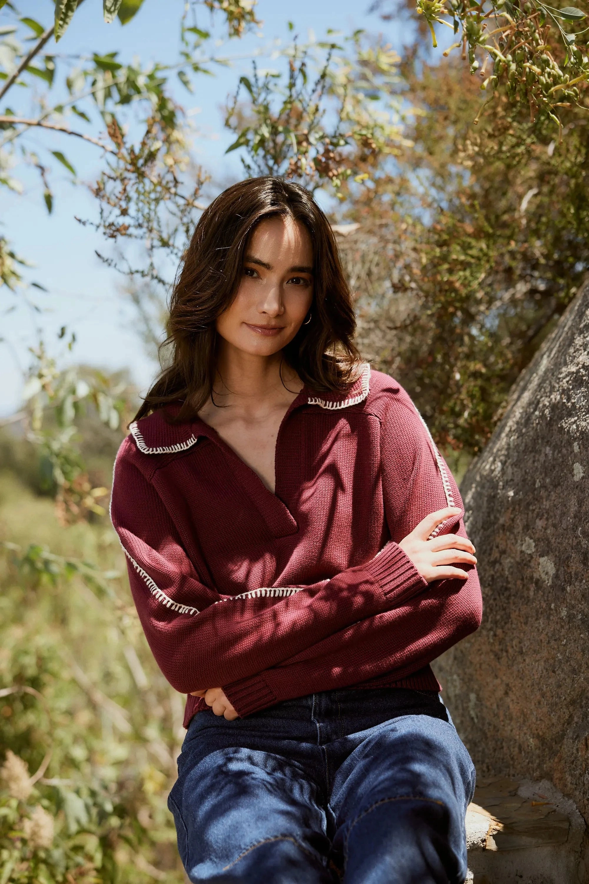 AntiPilling Technology Elly Sweater | Zinfandel / Ivory