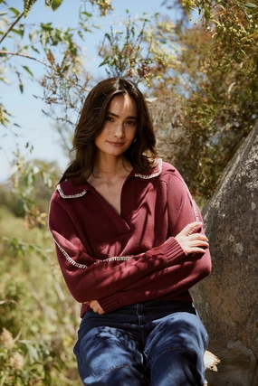 AntiPilling Technology Elly Sweater | Zinfandel / Ivory