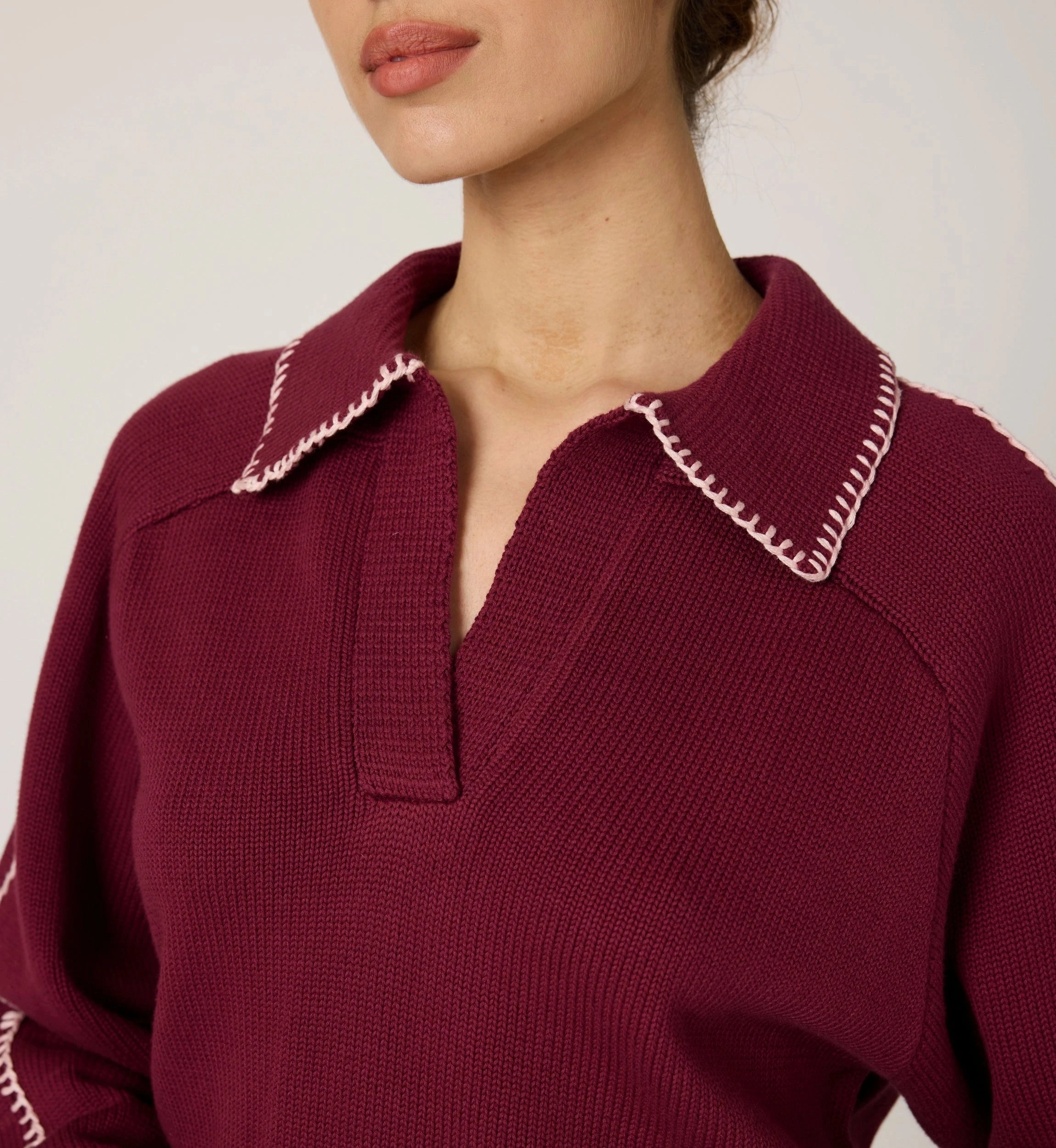 Brushed Interior ElasticTrimming Elly Sweater | Zinfandel / Ivory