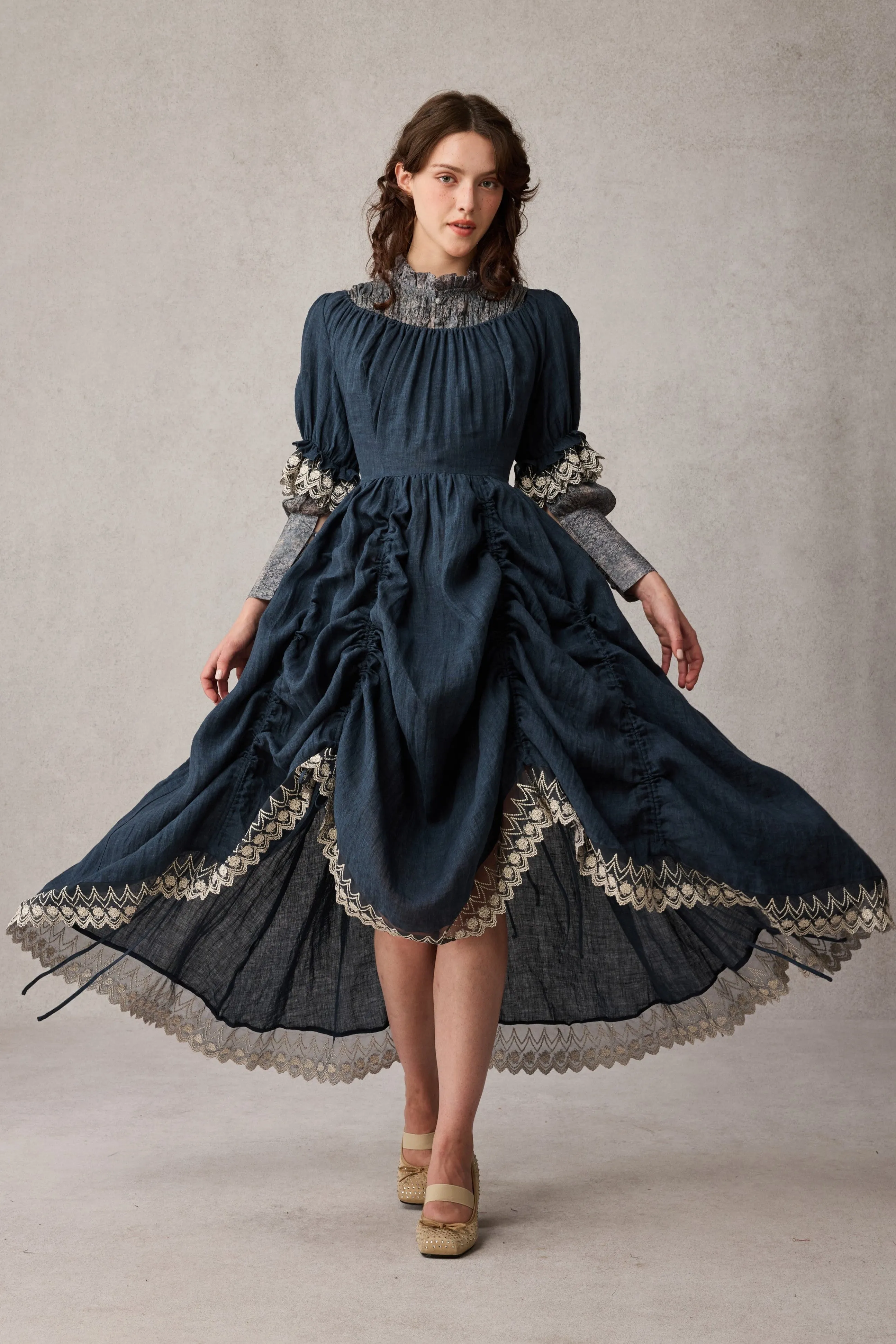 Elowen 27 | Lace Linen dress gown ( 2 way to wear ) DoubleLayeredShoulders