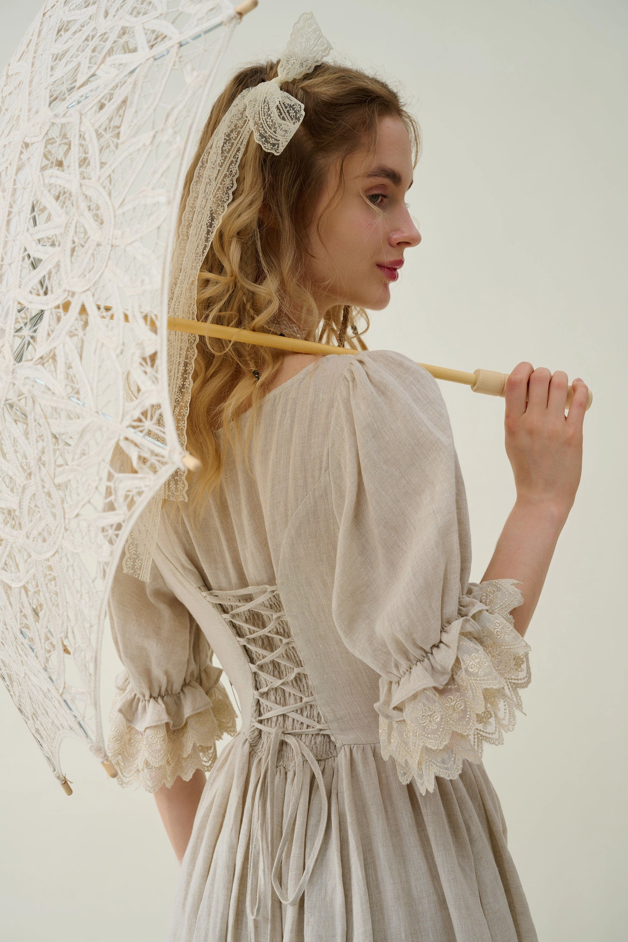 Elowen 27 | Lace Linen dress gown ( 2 way to wear ) Casual Look