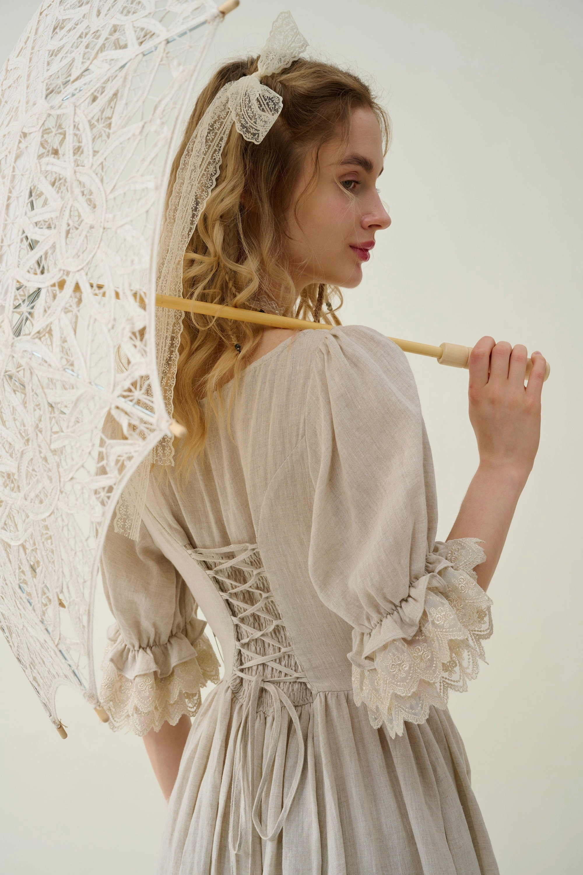 Elowen 27 | Lace Linen dress gown ( 2 way to wear ) Cozy Layer SeamlessConstruction