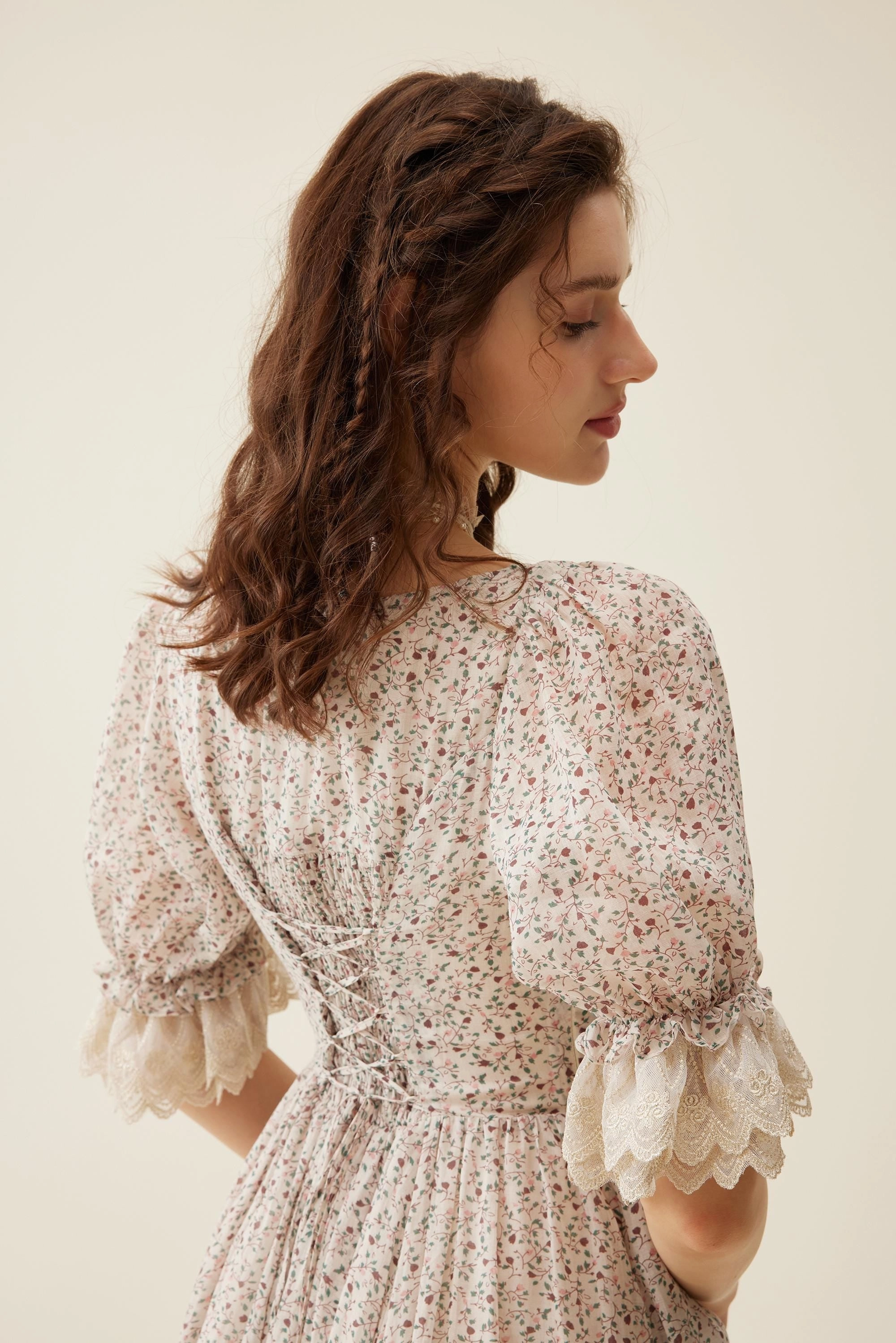 All Season Wear Elowen 27 | Lace Linen dress gown ( 2 way to wear )