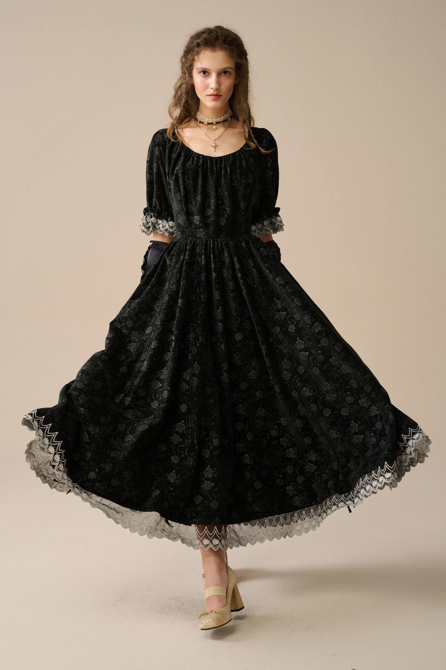 Elowen 27 | Lace velvet dress gown ( 2 way to wear ) Tough Build Durable Hem