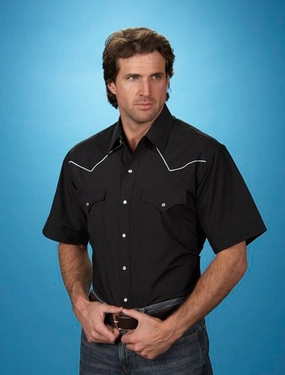 Ely & Walker Mens Solid Black Western Shirt S/S Poly/Cotton Casual Sophistication Seamless Shoulder Construction