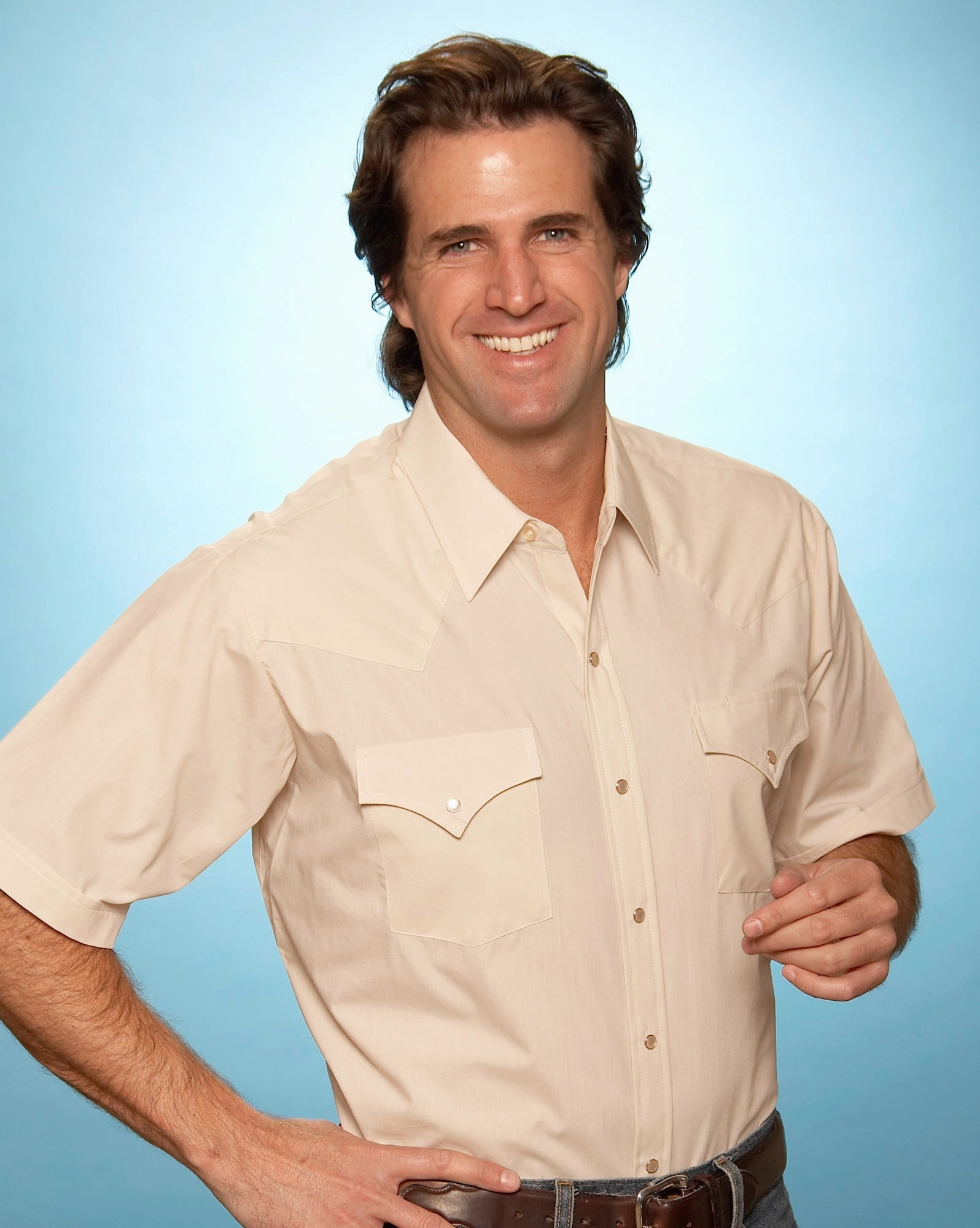 Polished Finish Thermal regulation Ely & Walker Mens Solid Ecru Western Shirt S/S Poly/Cotton Tall