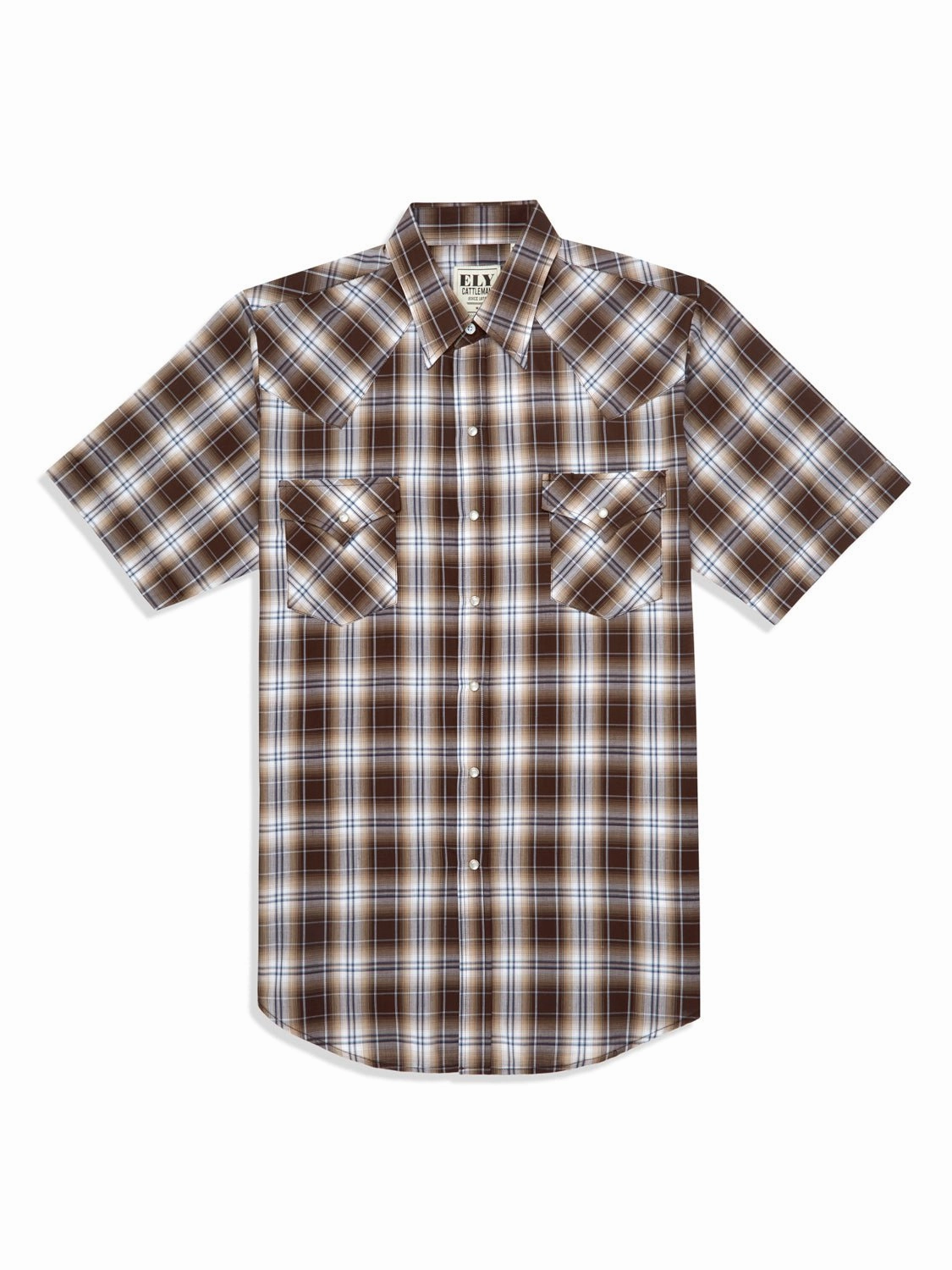 Smooth Zipper Design Ely and Walker Mens Plaid Snap Brown Poly/Cotton S/S Shirt