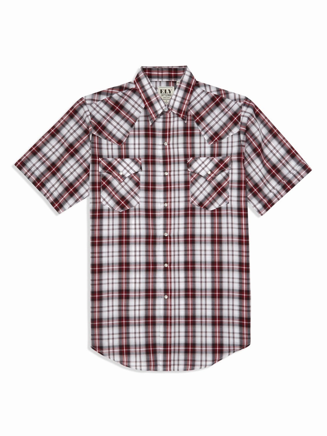 Abstract art Ely and Walker Mens Plaid Snap Red Poly/Cotton S/S Shirt