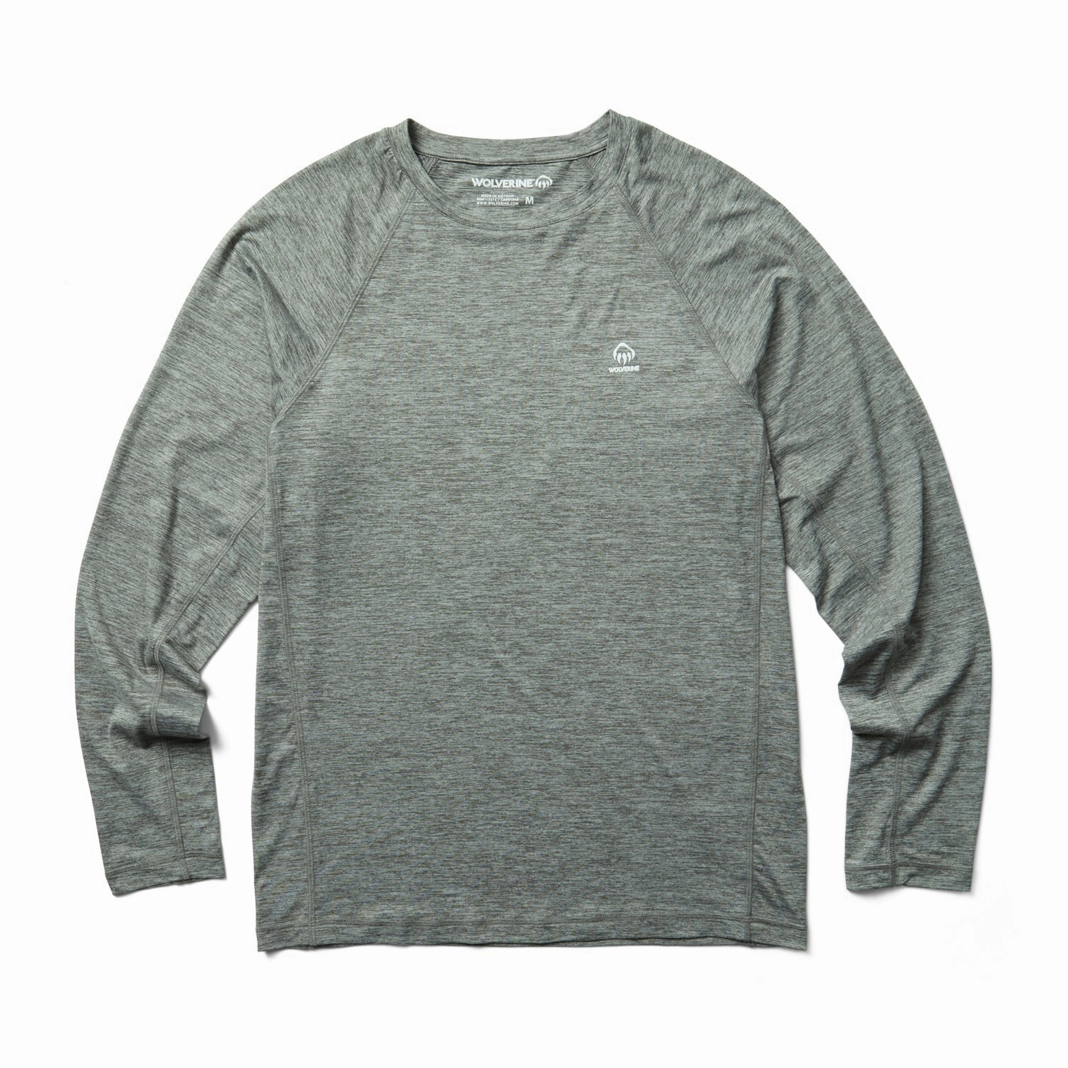 Wolverine Mens Gunmetal Heather Polyester L/S Sun-Stop Eco Tee Abrasion Resistant Edging Sustainable fashion