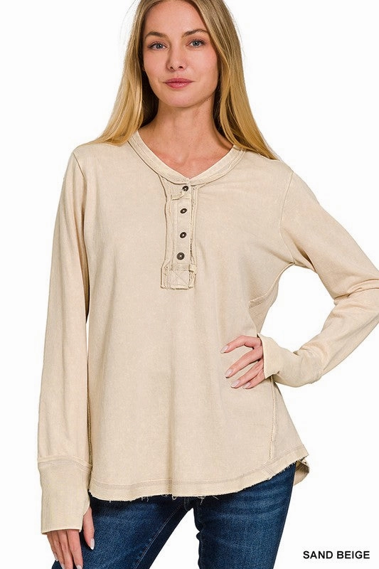 Emilee Washed Thumb Hole Cuffs Long Sleeve Top Soft Touch Feel EcoFriendly Manufacturing