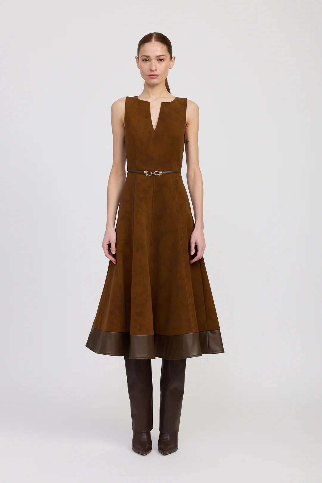 En Saison Eloise Midi Dress Brown Texture Rich Formal Style