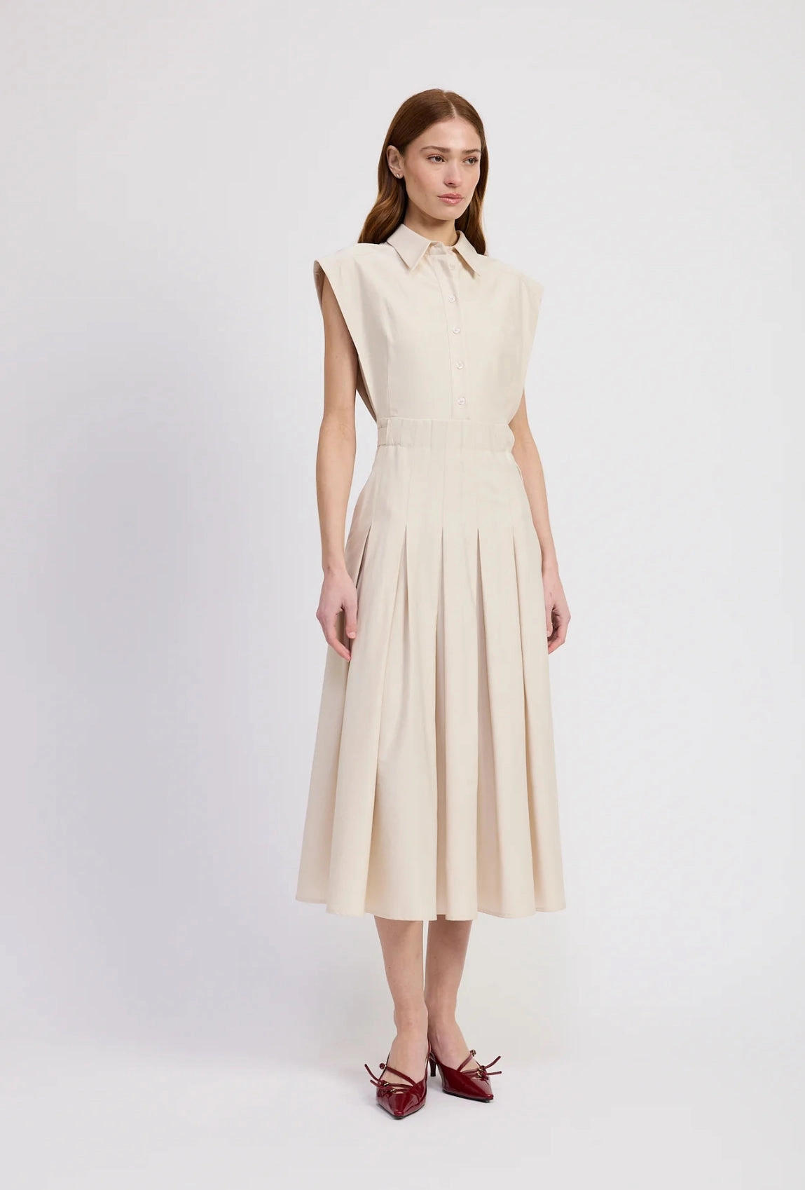 High-waist En Saison Quince Midi Dress Ecru