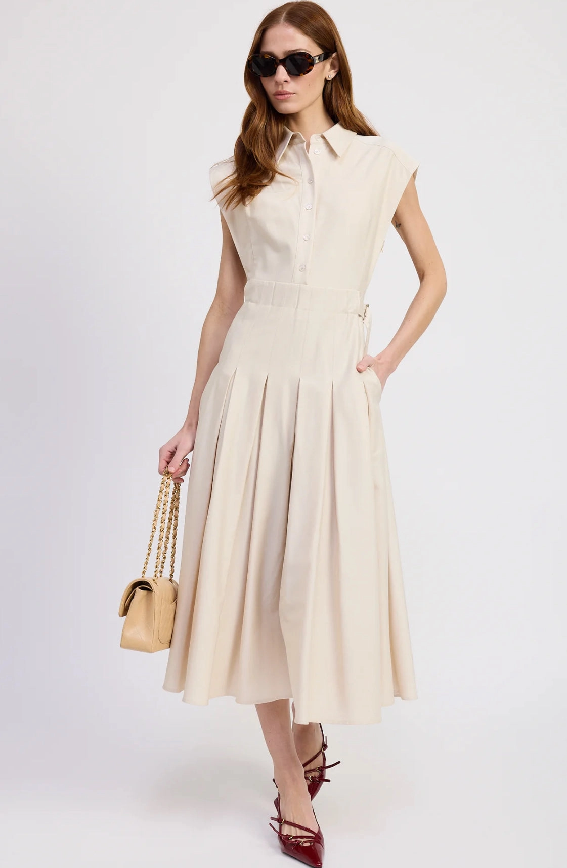 En Saison Quince Midi Dress Ecru Bohemian style Light Fabric