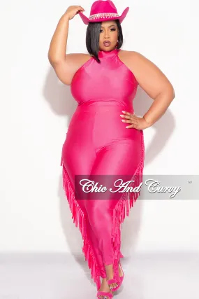Final Sale Plus Size 2pc Fringe Legging Set with Crop Top in Fuchsia snag resistant Slim Shape