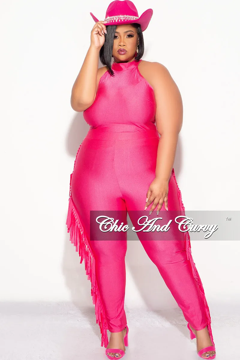 Final Sale Plus Size 2pc Fringe Legging Set with Crop Top in Fuchsia Rugged Fit Breathable Lining