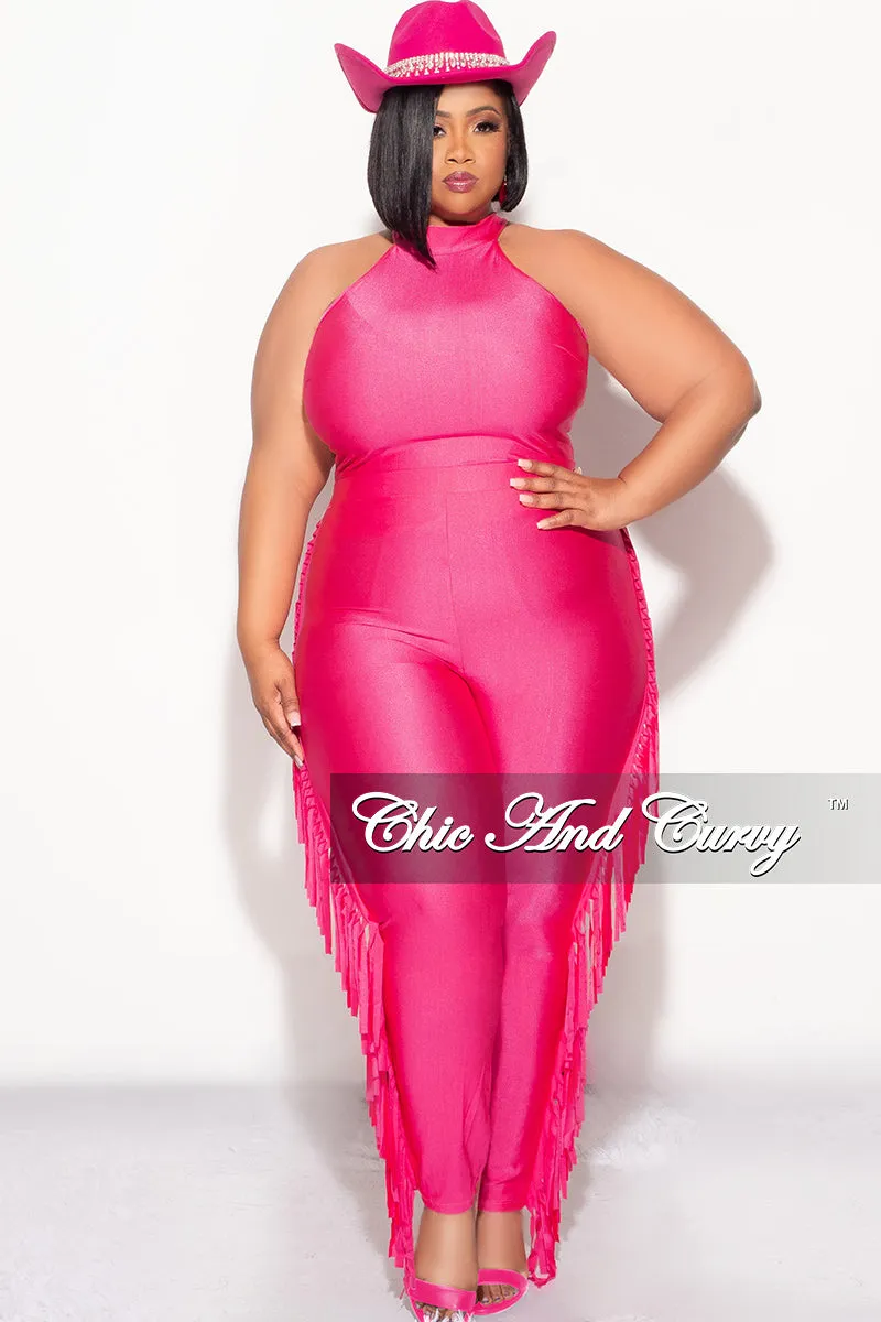 Clean Cut Ultra Soft Final Sale Plus Size 2pc Fringe Legging Set with Crop Top in Fuchsia