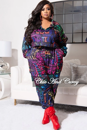 Double Needle Stitching Breathable mesh Final Sale Plus Size Jogging Set in Multi Color Print