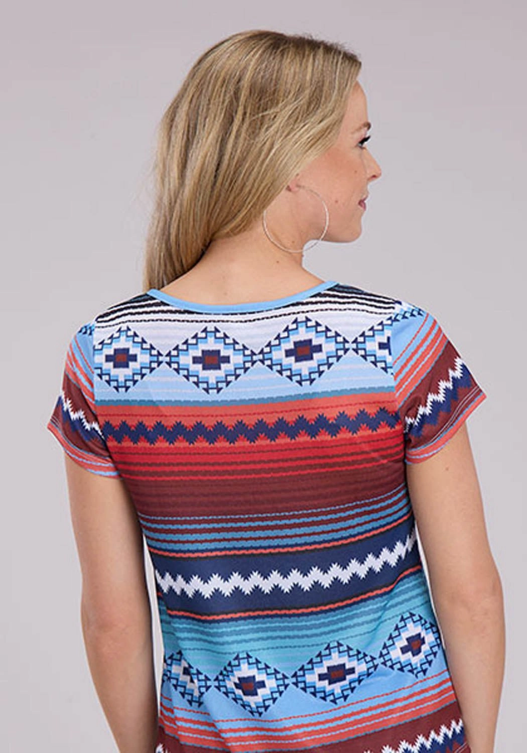 Quick Dry Construction Anti Static Lining Roper Womens Southwestern Sublimation Multi-Color Poly/Spandex S/S Tunic