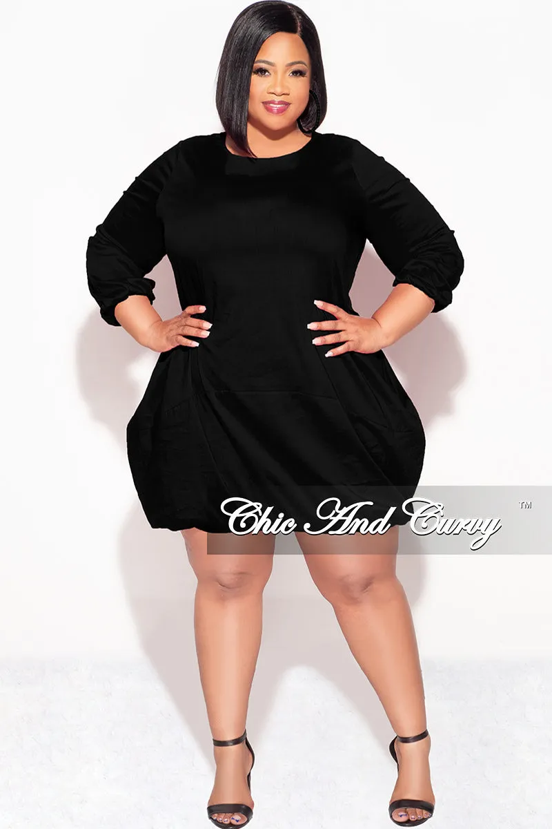 Windproof Design Final Sale Plus Size Bubble Poplin Dress in Black