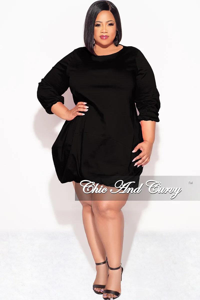 Final Sale Plus Size Bubble Poplin Dress in Black Chic Comfort City Wear