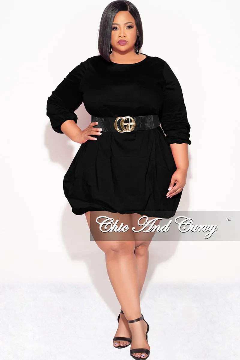 Relax Fit Design Cozy Lining Final Sale Plus Size Bubble Poplin Dress in Black
