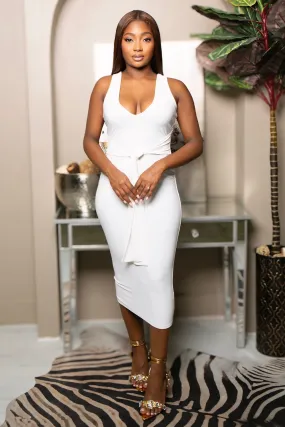 Sassy Slim Fitted Midi Dress-Ivory soft elegance