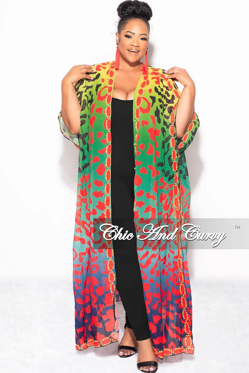 Final Sale Plus Size Caftan in Multi Color Spotted Print - Blue Version Heat Control