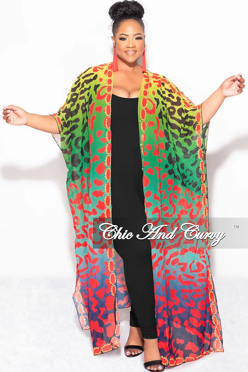 Final Sale Plus Size Caftan in Multi Color Spotted Print - Blue Version Relaxed Comfort Look Day Adventure