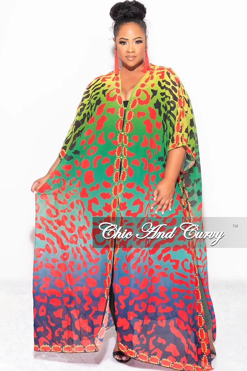 Durable Fit Final Sale Plus Size Caftan in Multi Color Spotted Print - Blue Version