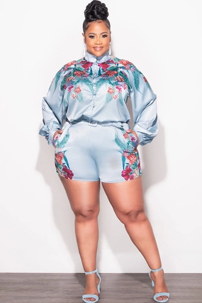 Day-to-Day Wear Final Sale Plus Size 2pc Short Set in Blue Multi-Color