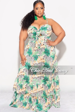 Final Sale Plus Size Tank Maxi Dress in Chiffon in Green with Zebra Print Summer EcoFriendlyMaterial