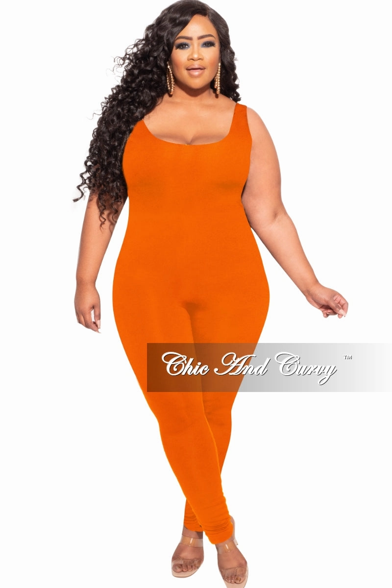 Final Sale Plus Size Tank Unitard Catsuit in Orange Anti Pilling AntiPillingFabric