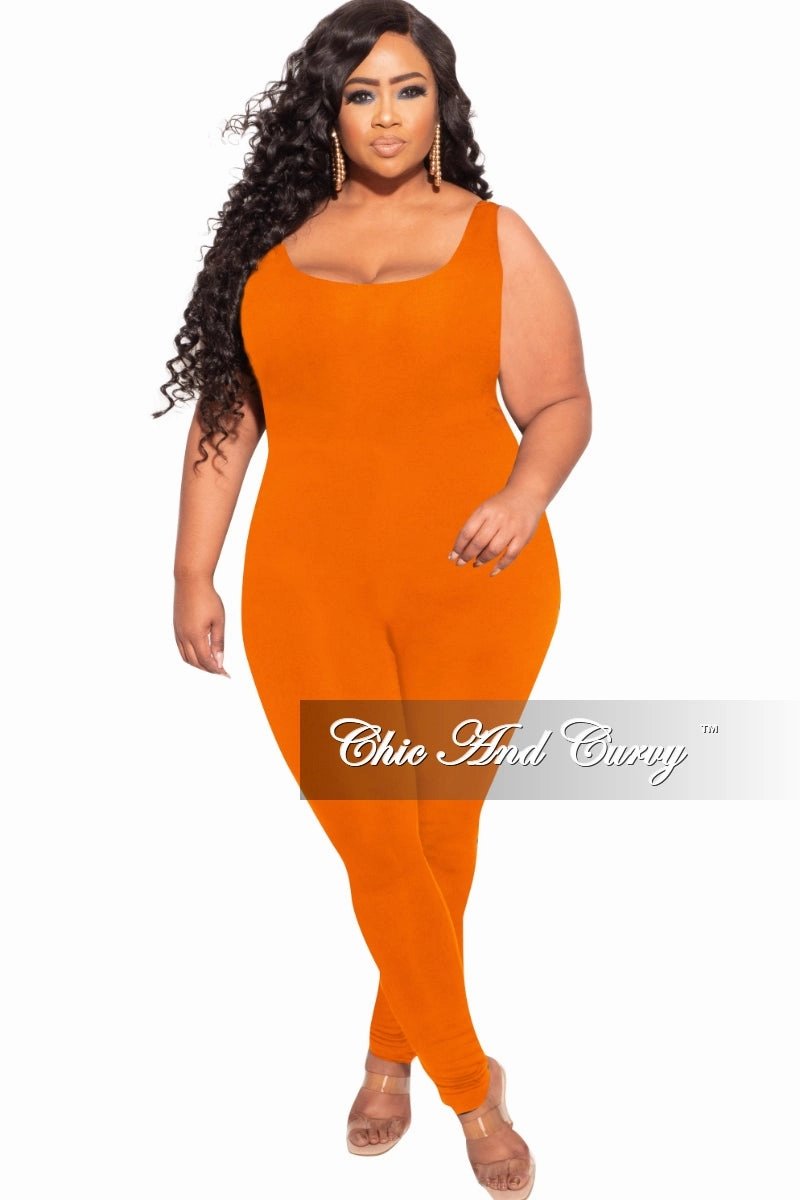 Final Sale Plus Size Tank Unitard Catsuit in Orange Casual Performance Fit Sport Friendly