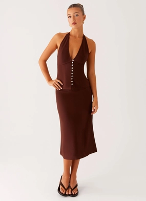 Breezy Look Tapered Cut Esther Midi Skirt - Chocolate