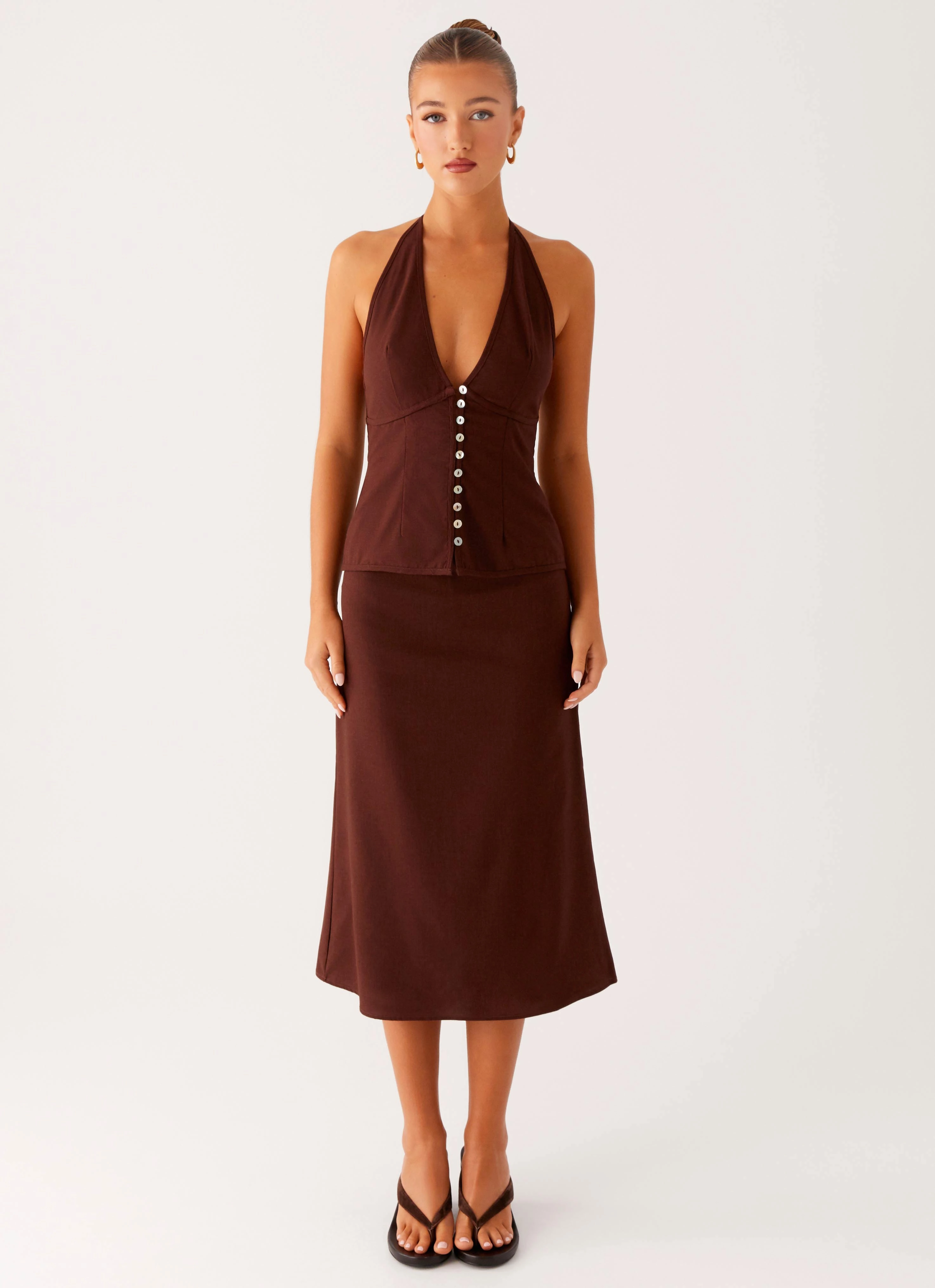 Esther Midi Skirt - Chocolate gentle style Outfit Mood