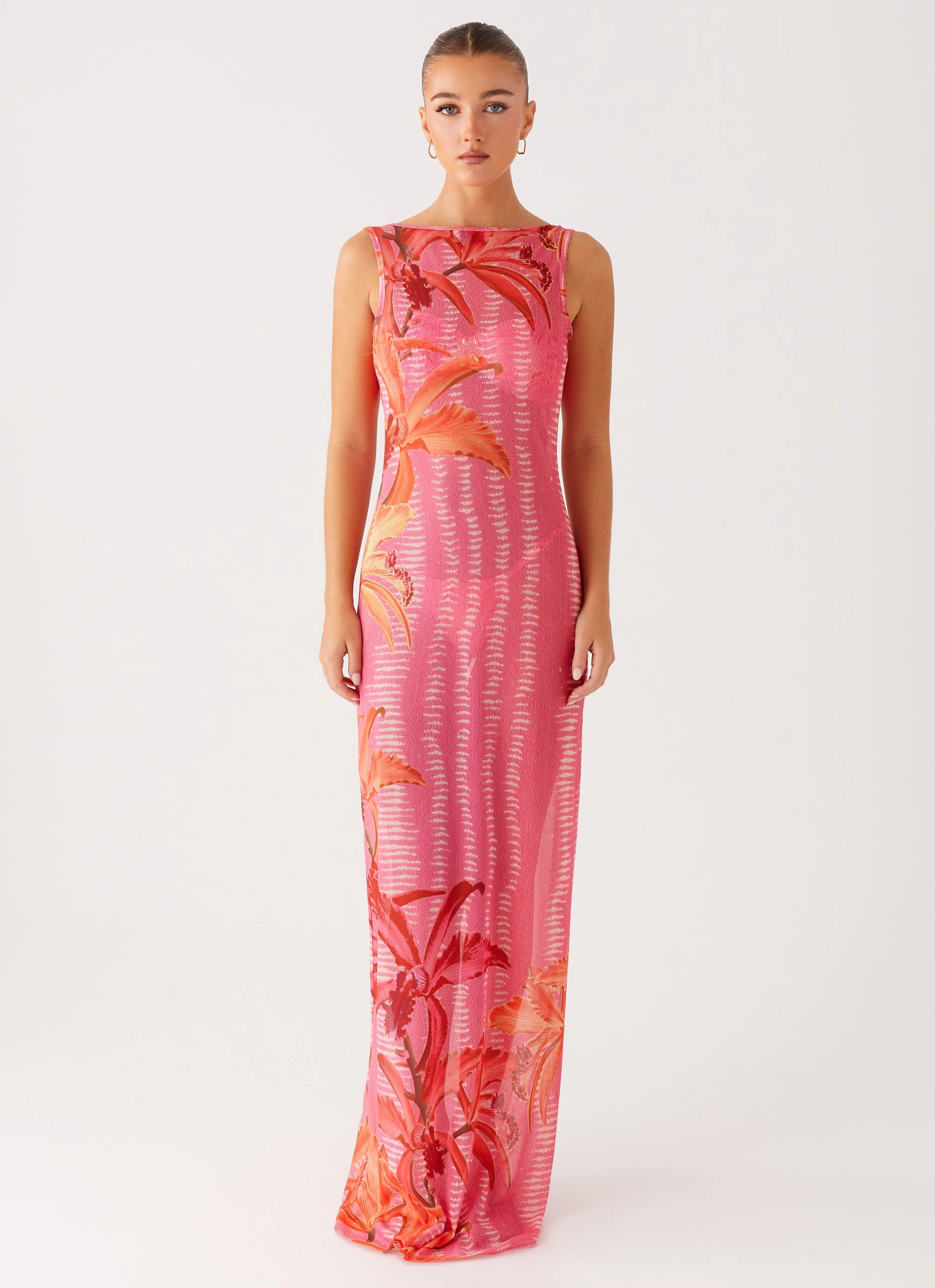 Satin Layers Sorella Maxi Dress - Tropical Pink Print