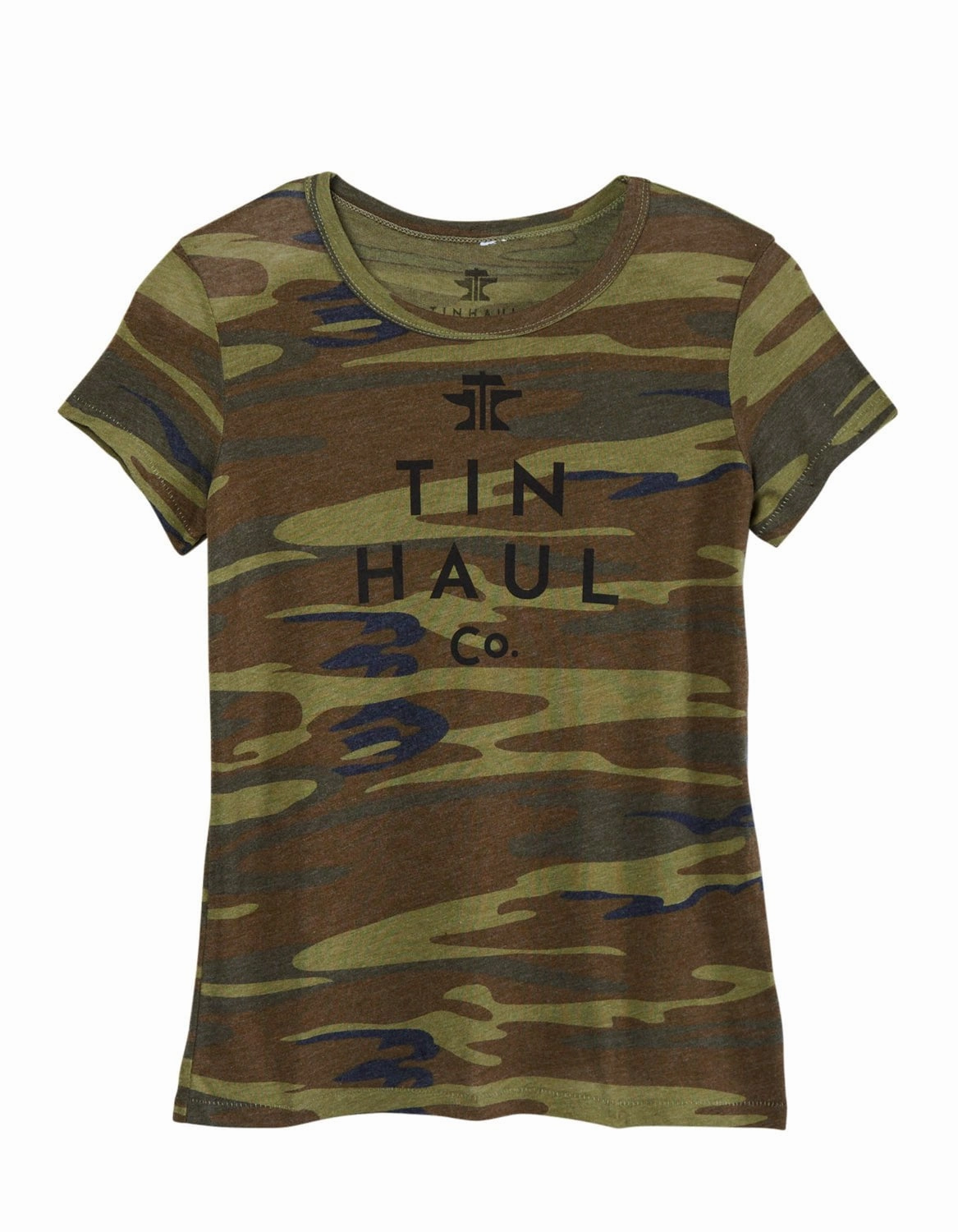 Tin Haul Womens Logo Screen Print Camo Cotton Blend S/S T-Shirt Gift Idea BBQ Party