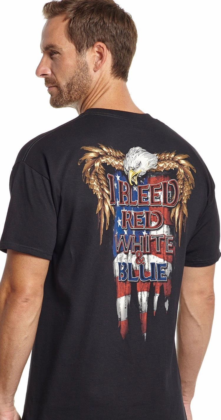 PreShrunkCotton Cowboy Up Mens Black Cotton S/S T-Shirt Bleed With Eagle Flag