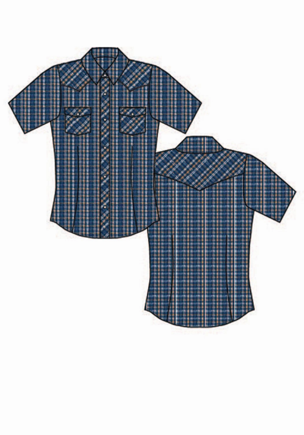 Relaxed Style Roper Womens Butterscotch Small Scale Blue Cotton Blend S/S Shirt